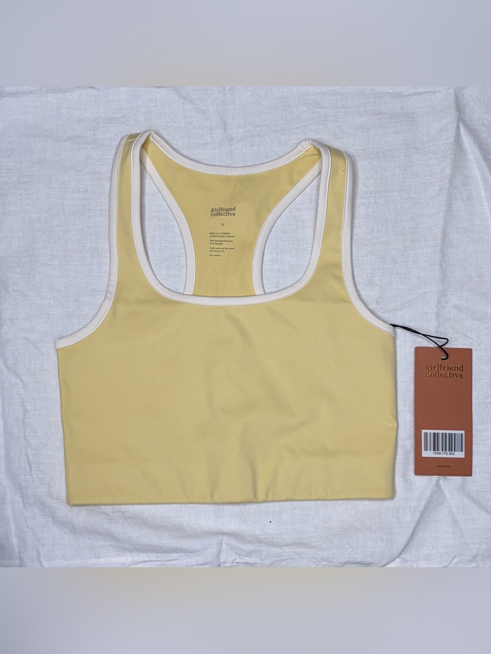 Girlfriend Collective Paloma Compressive Racerback in Lemonade Sz Small NWT